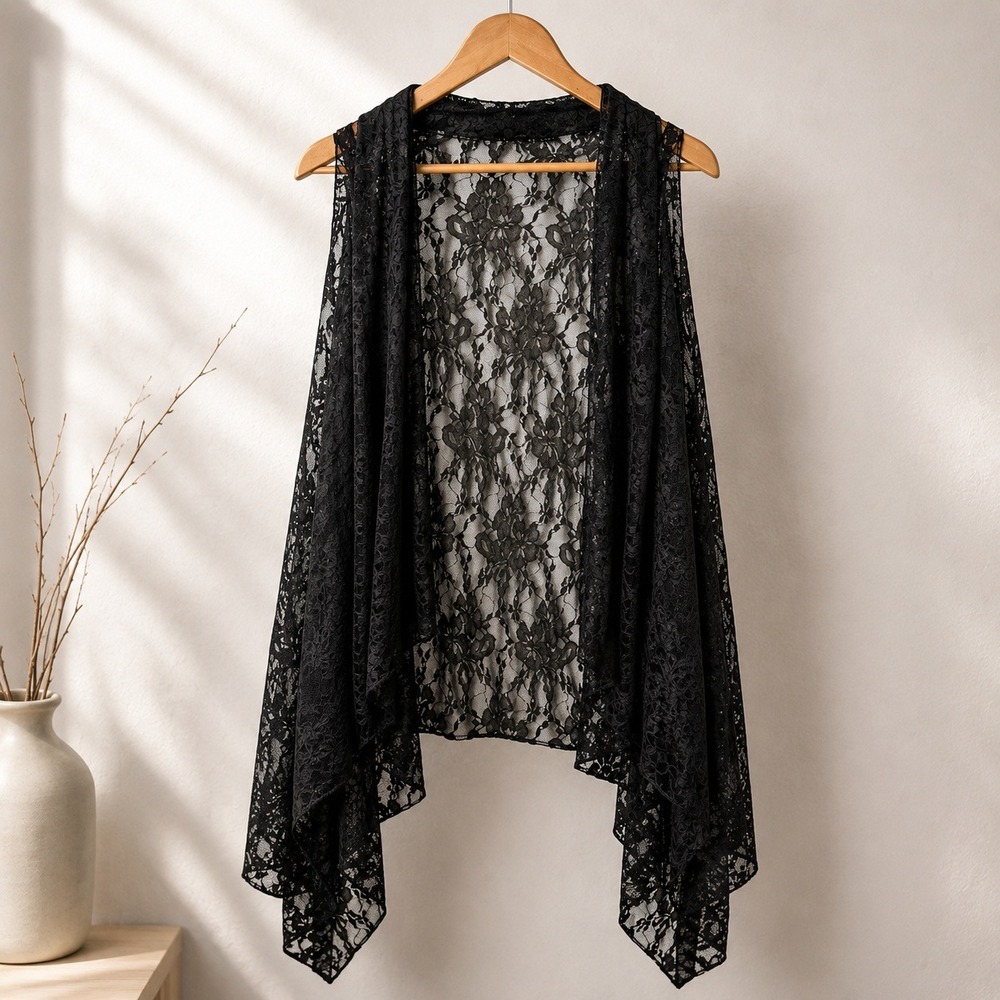 Black Lace Asymmetric Kimono Cardigan Medium Gothic Whimsigoth Witchy Victorian